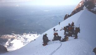 roping up below the summit