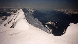 This view looking south from the summit shows the Atwell summit on the left and Howe Sound in the distance.