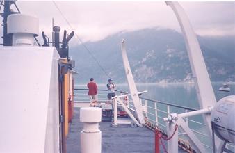 A free ferry leaves Darell Bay and crosses to the Woodfibre plant across Howe Sound.