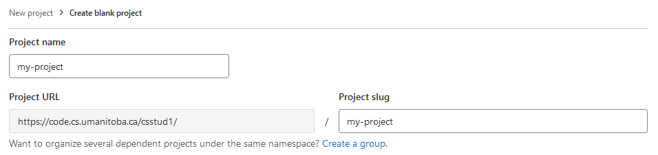 Selecting a project name.
