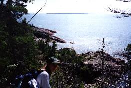 The Coastal Trail meanders along the rocky shore of Lake Superior.